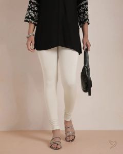 Twin Birds Women Cotton Churidar Legging - Ivory Snow