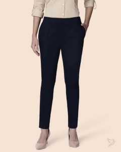 Twin Birds Women Solid Cotton Straight Pant Navy