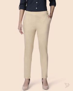 Twin Birds Women Solid Cotton Straight Pant Sugar Cookie