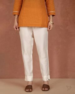 Twin Birds Women Metallic Straight Pant White