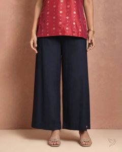 Twin Birds Women Wide Leg Palazzo Navy Ribbon