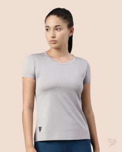 Twin Birds Women Active Wear T Shirt Silver Grey